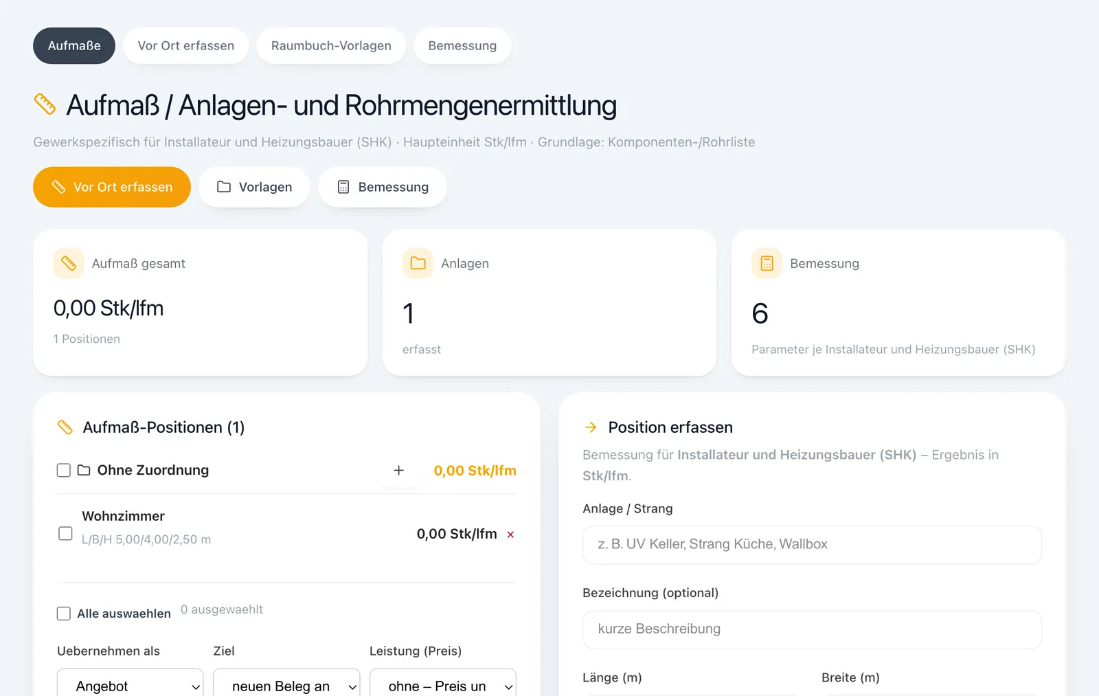 Aufmaß & Raumbuch in MEISTERHILFE